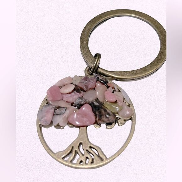 Tree Of Life Natural Stone Keychain Made with Various Healing Stones - Picture 2 of 9